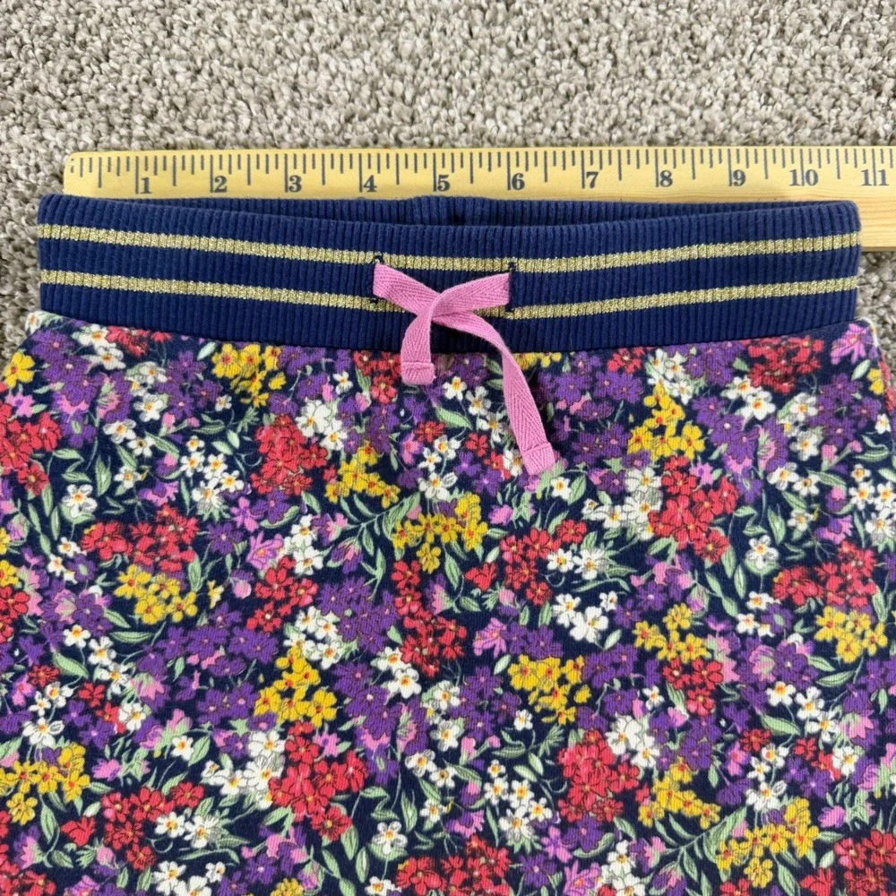 Mini Boden Girls Purple Floral Jersey Skirt Gold Stripe Waist Size 6-7Y G4406